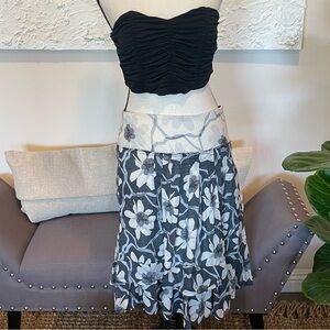 WEEKEND MAX MARA COTTON GAUZE A-LINE Skirt Floral Gray Ivory Lined Sz 8.